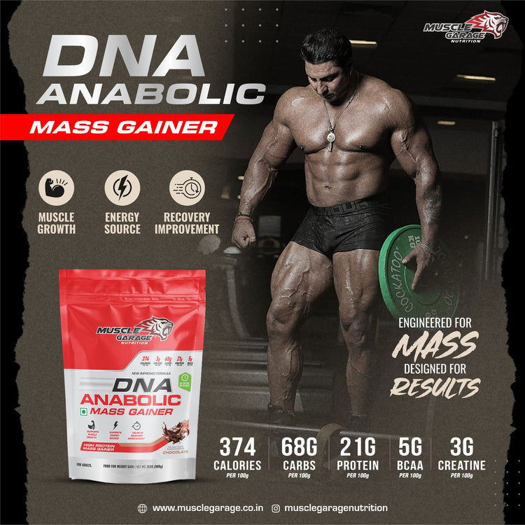 NEW IMPROVED FORMULA DNA ANABOLIC MASS GAINER - 900G (2LBS), FREE PLASTIC SHAKER