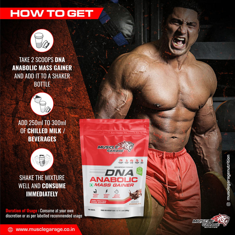 NEW IMPROVED FORMULA DNA ANABOLIC MASS GAINER - 900G (2LBS), FREE PLASTIC SHAKER