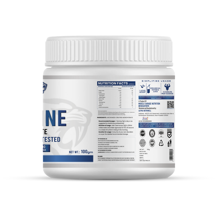 MG Creatine Monohydrate Powder – 100g (33 Servings) | Ultra Pure HPLC-Tested