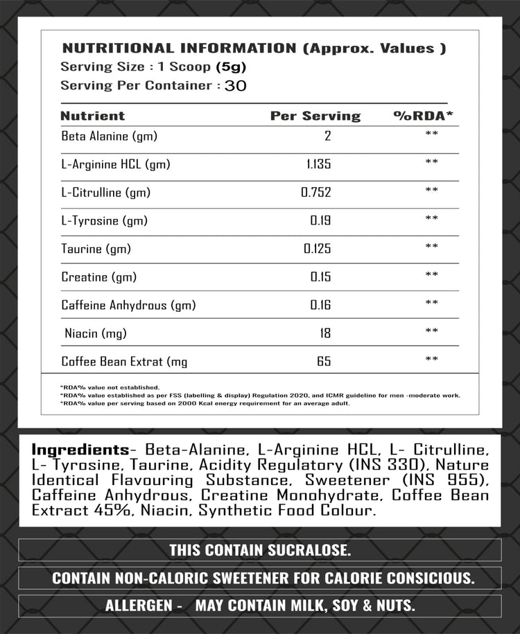 Hustler Pre Workout Powder – 30 Servings | Energy, Focus & Pump | 150mg Caffeine, 2000mg Beta-Alanine