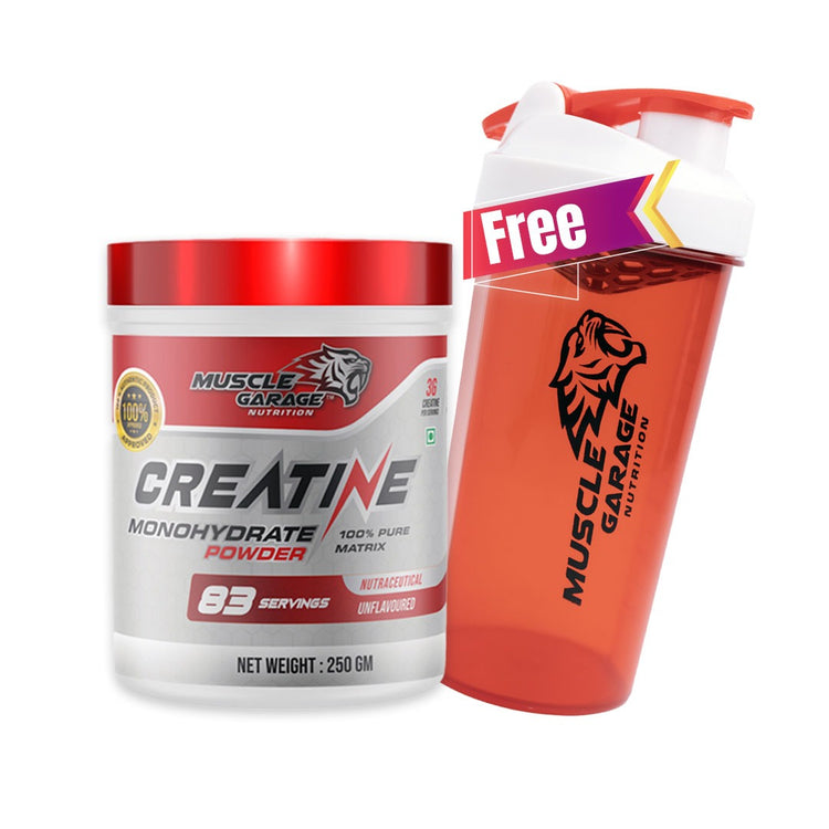 MG CREATINE MONOHYDRATE POWDER 250GM, UNFLAVOURED, FREE SHAKER