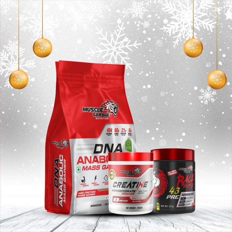 Christmas Combo: DNA Anabolic Gainer 4.5Kg + Racehorse Pre + Creatine 250Gm