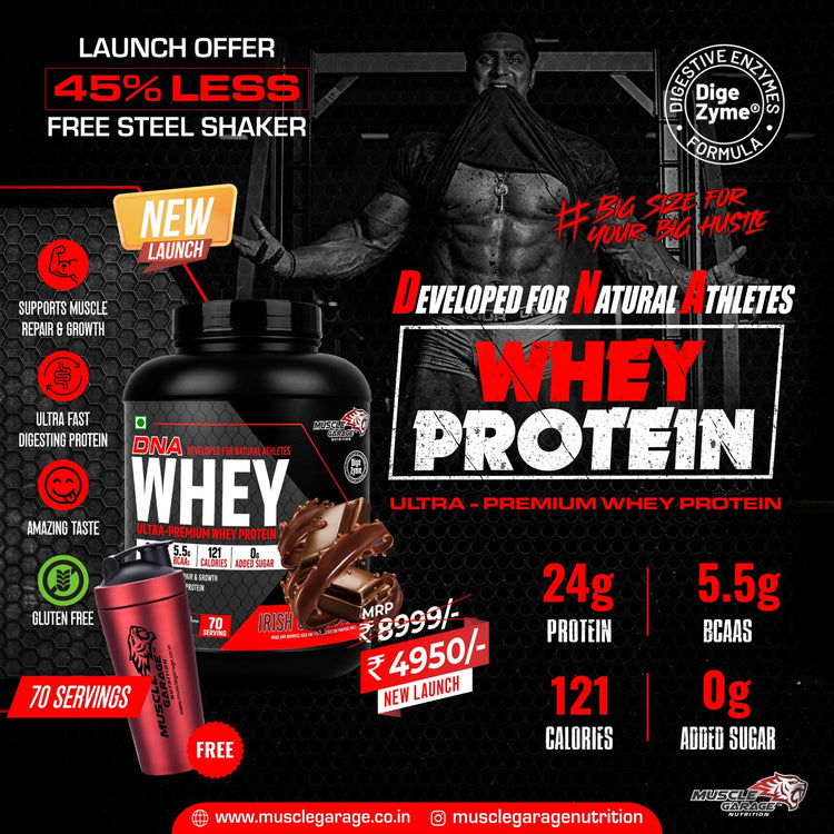 Muscle Garage DNA Whey Ultra-Premium Whey Protein- 70 Servings, 2.24Kg (4.98 Lbs) Get Free Steel Shaker