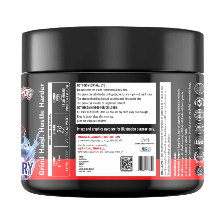 Hustler Pre Workout Powder – 30 Servings | Energy, Focus & Pump | 150mg Caffeine, 2000mg Beta-Alanine